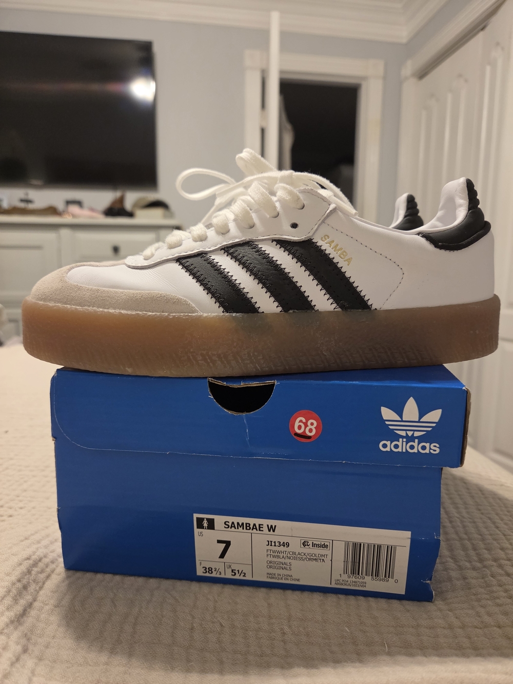adidas Sambae W White Black Gum Leather Sneakers